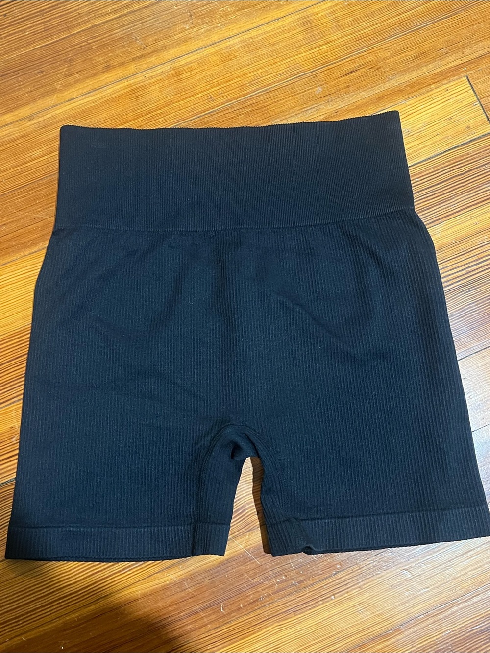 High-Rise Black Ribbed Bike Shorts for Women